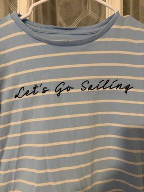 Vineyard Vines Light Blue and White Striped "Let's Go Sailing" Short Sleeve Tee